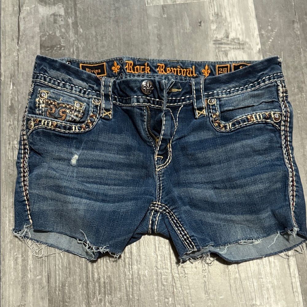 Rock Revival Elvena Straight Fit Cutoff Jean Shorts Size 29 Embroidered Pockets
